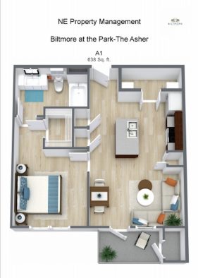 a floor plan of a two bedroom apartment at The Biltmore at  Park