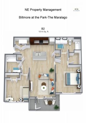 the floor plan for a two bedroom apartment at The Biltmore at  Park