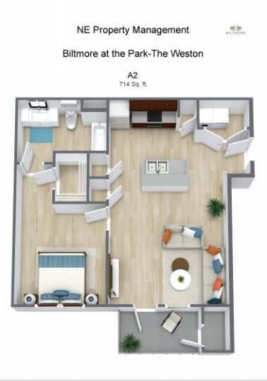 the floor plan for a one bedroom apartment at The Biltmore at  Park